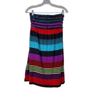Xhilaration Dress Womens Size Small Stretch Strapless Mini Ruffles Striped -Read